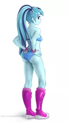 Size: 594x1080 | Tagged: suggestive, artist:vyazinrei, derpibooru import, sonata dusk, equestria girls, arm behind back, ass, bondage, boots, bra, bracelet, breasts, butt, clothes, converse, cuffs, female, happy bondage, light bondage, looking at you, looking back, looking back at you, looking over shoulder, panties, ponytail, rear view, shoes, smiling, sneakers, solo, solo female, sonata donk, spiked wristband, standing, underwear, wristband