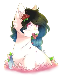 Size: 2893x3719 | Tagged: safe, artist:twinkepaint, derpibooru import, oc, oc:molly, pony, bust, female, flower, mare, portrait, simple background, solo, transparent background