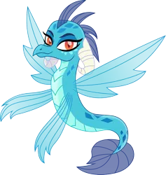 Size: 1424x1500 | Tagged: artist:cloudyglow, derpibooru import, dragon, dragoness, ember the seadragon, female, fins, princess ember, safe, sea dragon, simple background, solo, species swap, transparent background