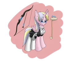 Size: 2560x2048 | Tagged: safe, artist:hugo231929, derpibooru import, oc, alicorn, pony, alicorn oc, bow, clothes, food, glasses, horn, looking at you, maid, simple background, solo, tea, wings