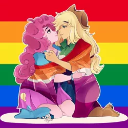 Size: 960x960 | Tagged: safe, artist:brunnie, derpibooru import, applejack, pinkie pie, human, equestria girls, applepie, cute, female, gay pride flag, humanized, lesbian, lesbian pride flag, lgbt, love, pride, pride flag, pride month, shipping