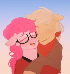 Size: 540x569 | Tagged: safe, artist:verawitch, derpibooru import, applejack, pinkie pie, pony, alternate universe, applepie, cute, female, floppy ears, glasses, lesbian, love, romance, shipping