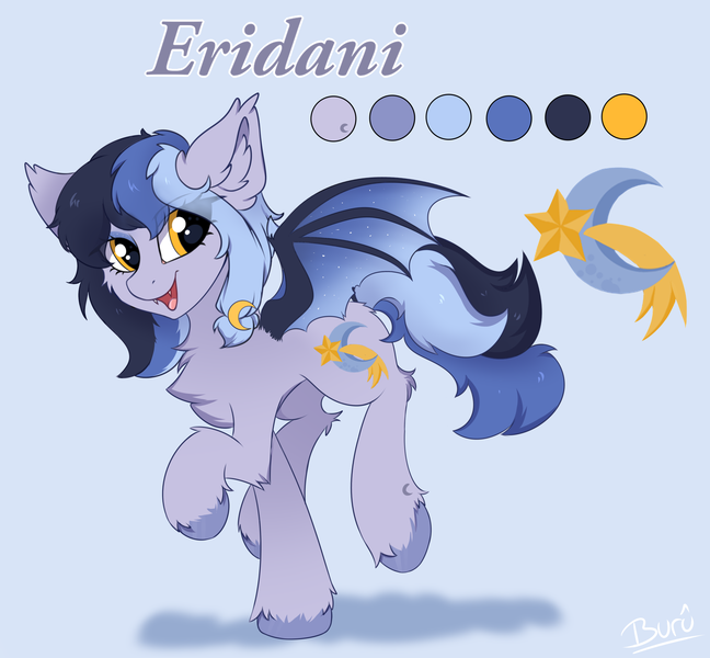 Size: 3624x3354 | Tagged: safe, artist:buru-misu, artist:burû, derpibooru import, oc, oc:eridani, bat pony, pony, bat pony oc, bat wings, cute, moon, reference sheet, solo, wings, yellow eyes