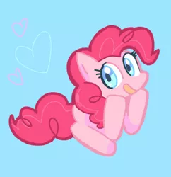 Size: 351x363 | Tagged: safe, artist:toad-townz, derpibooru import, pinkie pie, earth pony, pony, blue background, cute, diapinkes, female, heart, mare, missing cutie mark, simple background, solo
