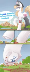 Size: 2864x6790 | Tagged: suggestive, artist:nignogs, derpibooru import, oc, oc:aryanne, unofficial characters only, earth pony, pony, antisemitism, aryan, aryan pony, blonde, clothes, colored, comic, crush fetish, crushed, crushing, female, fetish, frog (hoof), giant pony, hat, hoof fetish, hoofbutt, image, implied anus, implied labia, macro, mare, nazi, nazipone, png, racism, raised hoof, size difference, socks, swastika, this will end in pain, underhoof