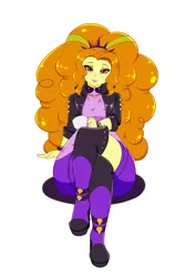 Size: 2000x3000 | Tagged: safe, artist:albertbm, derpibooru import, adagio dazzle, equestria girls, equestria girls series, find the magic, spoiler:eqg series (season 2), adoragio, bracelet, clothes, crossed legs, cute, female, jacket, jewelry, leather jacket, looking at you, simple background, smiling, solo, spiked headband, thighs, thunder thighs, white background