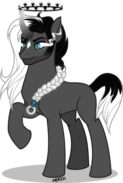 Size: 4000x5938 | Tagged: safe, artist:orin331, derpibooru import, king sombra, pony, unicorn, dancerverse, absurd resolution, alternate universe, black and white mane, blue eyes, braid, halo, male, raised hoof, slit eyes, solo, stallion, star (coat marking), vector