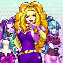 Size: 900x900 | Tagged: safe, artist:babtyu, derpibooru import, adagio dazzle, aria blaze, sonata dusk, equestria girls, rainbow rocks, breasts, crossed arms, female, gem, looking at you, noblewoman's laugh, siren gem, sweat, sweatdrop, the dazzlings, trio