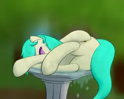 Size: 1500x1200 | Tagged: safe, artist:voraciouscutie, derpibooru import, oc, oc:frozen star, pegasus, pony, bird bath, butt, lazy, overheated, plot