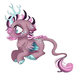 Size: 984x993 | Tagged: antlers, artist:unoriginai, cloven hooves, cute, derpibooru import, draconequus, draconequus oc, hybrid, interspecies offspring, magical lesbian spawn, magical threesome spawn, multiple parents, oc, oc:phosphorus, offspring, parent:discord, parent:fluttershy, parents:twidiscoshy, parent:twilight sparkle, safe, solo, unofficial characters only