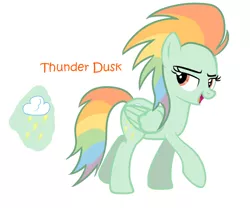 Size: 700x583 | Tagged: safe, artist:kirstenedition, derpibooru import, oc, oc:thunder dust, unofficial characters only, pegasus, pony, female, magical lesbian spawn, mare, multicolored hair, offspring, parent:rainbow dash, parent:spitfire, parents:spitdash, rainbow hair, simple background, solo, white background