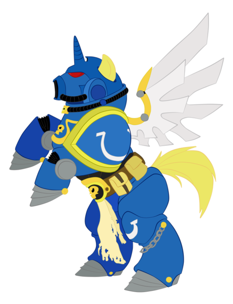 Size: 600x785 | Tagged: safe, artist:littleedward, derpibooru import, ponified, pony, unicorn, adeptus astartes, armor, artifact, crossover, ponyhammer, power armor, rearing, simple background, solo, space marine, transparent background, ultramarine, warhammer (game), warhammer 40k