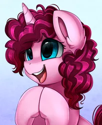 Size: 1446x1764 | Tagged: safe, artist:pridark, derpibooru import, oc, oc:butter pop, unofficial characters only, pony, unicorn, bust, commission, female, happy, mare, open mouth, portrait, solo