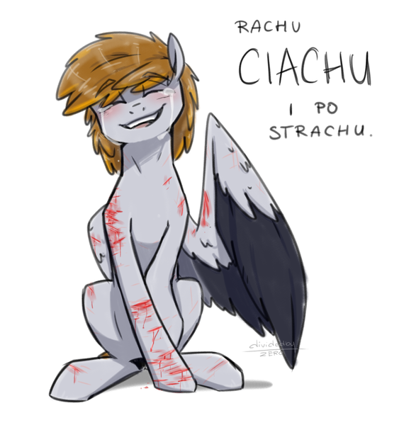 Size: 2374x2500 | Tagged: grimdark, artist:lrusu, derpibooru import, oc, unofficial characters only, pegasus, pony, blood, crying, cut, polish, self harm, solo