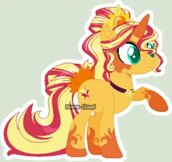 Size: 459x433 | Tagged: safe, artist:dinkydoolove, artist:selenaede, derpibooru import, sunset shimmer, pony, unicorn, alternate hairstyle, base used, beautiful, coat markings, colored hooves, colored horn, crown, female, fiery shimmer, horn, jewelry, mare, necklace, obtrusive watermark, raised hoof, redesign, regalia, simple background, solo, watermark