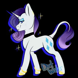 Size: 1600x1600 | Tagged: safe, artist:diethtwoo, derpibooru import, pony, unicorn, black background, bracelet, ear piercing, earring, eyeshadow, female, g5, jewelry, leonine tail, lidded eyes, looking at you, makeup, mare, piercing, profile, rarity (g5), redesign, simple background, smiling, solo, sparkles