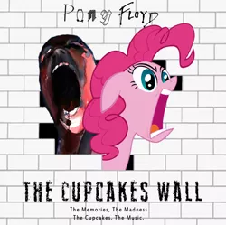 Size: 600x597 | Tagged: safe, artist:fboss90, artist:mindlessgonzo, artist:spaceponies, derpibooru import, pinkie pie, earth pony, pony, album cover, open mouth, pink floyd, pony floyd, solo, the wall