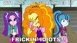 Size: 1920x1080 | Tagged: safe, derpibooru import, edit, edited screencap, editor:sonic ranger, screencap, adagio dazzle, aria blaze, sonata dusk, equestria girls, rainbow rocks, austin powers, dr. evil, i'm surrounded by idiots, surrounded by idiots, the dazzlings