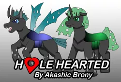 Size: 2979x2013 | Tagged: artist:sword-of-akasha, changeling, changeling oc, derpibooru import, fanfic art, fanfic:hole hearted, female, gradient background, green changeling, male, oc, oc:arista, oc:husk, rearing, safe, unofficial characters only