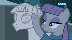 Size: 1440x807 | Tagged: safe, derpibooru import, screencap, maud pie, mudbriar, earth pony, pony, student counsel, agalmatophilia, animated, cartoonito logo, female, loop, male, mare, maudbriar, petrification, rock, rockbriar, shipping, smiling, straight, that pony sure does love rocks, when she smiles