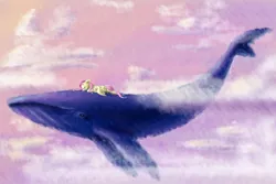 Size: 3000x2000 | Tagged: safe, artist:skipper01, derpibooru import, fluttershy, pegasus, pony, whale, dream, duo, eyes closed, female, lying down, lying on top of someone, mare, sky, spread wings, sunset, surreal, wings