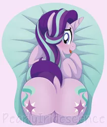 Size: 1139x1350 | Tagged: suggestive, artist:pearlyiridescence, derpibooru import, starlight glimmer, pony, unicorn, adorasexy, blushing, both cutie marks, butt, cute, dock, female, glimmer glutes, glimmerbetes, looking back, mare, mousepad, mousepad for the fearless, open mouth, oppai mousepad, plot, prone, sexy, smiling, solo, the ass was fat, thicc ass