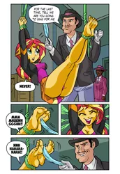 Size: 1761x2554 | Tagged: suggestive, alternate version, artist:art-2u, derpibooru import, sunset shimmer, equestria girls, ass, bondage, breasts, bunset shimmer, butt, cleavage, clothes, comic, crossover, dialogue, don turtelli, feather, fedora, feet, female, femsub, fetish, foot fetish, hat, legs, legs in air, male, panties, pink underwear, sexy, speech bubble, submissive, subset, suspended, suspension bondage, teenage mutant ninja turtles, thighs, tickle fetish, tickle torture, tickling, tied up, underwear