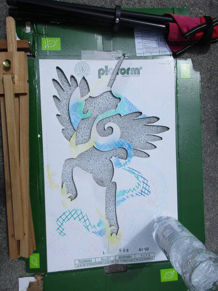 Size: 774x1032 | Tagged: safe, artist:malte279, derpibooru import, princess celestia, pony, solo, spray chalk, stencil, traditional art, wip