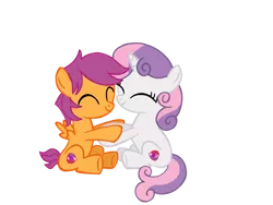 Size: 1024x768 | Tagged: safe, artist:turnaboutart, derpibooru import, scootaloo, sweetie belle, pegasus, pony, unicorn, colt, cutie mark, eyes closed, female, filly, half r63 shipping, holding hooves, lesbian, male, rule 63, scootabelle, scooteroll, shipping, skaterbelle, straight, the cmc's cutie marks