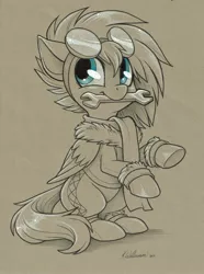 Size: 2440x3276 | Tagged: safe, artist:patchwerk-kw, derpibooru import, oc, oc:gryph xander, unofficial characters only, pegasus, pony, clothes, partial color, solo, traditional art