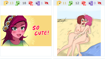 Size: 430x244 | Tagged: explicit, artist:ciriliko, artist:tzc, derpibooru import, edit, gloriosa daisy, posey shy, human, derpibooru, equestria girls, ass, beach, big breasts, blushing, breasts, busty posey shy, butt, cropped, crossover, female, females only, fingering, glasses, humanized, infidelity, juxtaposition, juxtaposition win, kissing, lesbian, meganekko, meme, meta, milf, mrs. buttshy, nipples, nudity, posey butt, red hair, red haired woman (rwby), rwby, sex, sloppy kissing, stupid sexy posey shy