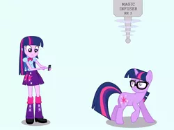 Size: 2048x1536 | Tagged: safe, artist:caliazian, artist:draymanor57, derpibooru import, sci-twi, twilight sparkle, twilight sparkle (alicorn), ponified, alicorn, human, pony, unicorn, equestria girls, equestria girls ponified, glasses, human to pony, science doesn't work that way, self ponidox, transformation, twolight, unicorn sci-twi, vector, what has science done