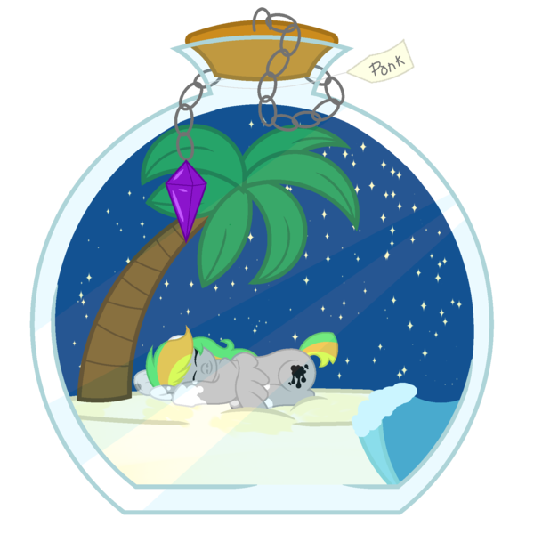 Size: 1800x1800 | Tagged: safe, artist:ponkus, derpibooru import, oc, pegasus, pony, beach, bottle, cute, female, gem, mare, night, palm tree, peaceful, pony in a bottle, simple background, sleeping, solo, stars, transparent background, trapped, tree, water, wave