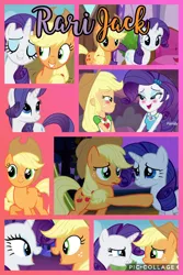 Size: 720x1080 | Tagged: safe, artist:noreencreatesstuff, derpibooru import, edit, edited screencap, screencap, applejack, rarity, earth pony, pony, unicorn, equestria girls, art trade, collage, female, lesbian, rarijack, shipping