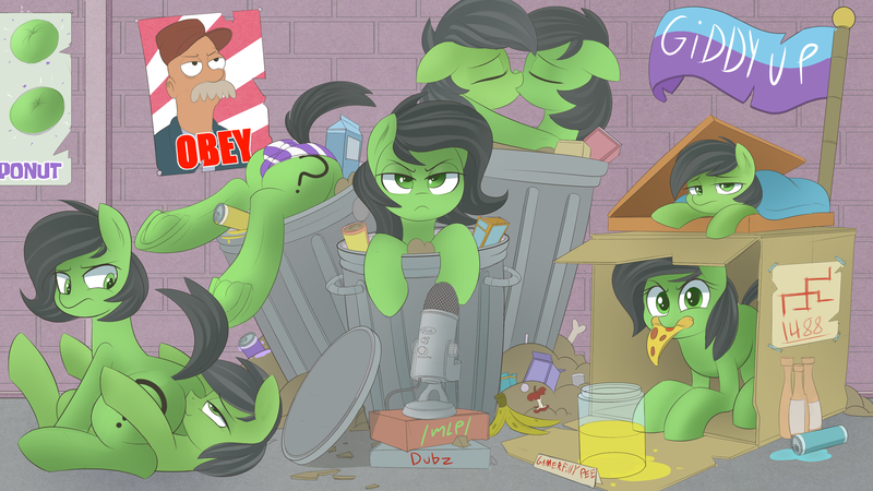 Size: 3072x1728 | Tagged: questionable, artist:nignogs, derpibooru import, oc, oc:anonfilly, unofficial characters only, earth pony, pony, dusk's dawn, /mlp/, /mlp/ dubs, 1488, :c, >:c, angry, anus, anus cameltoe, apple core, banana peel, blue yeti, butt, cardboard box, clones, clothes, crotch bulge, cute, faceful of ass, facesitting, female, filly, filly anon is not amused, flag, floppy ears, food, frog (hoof), frown, giddy up, glare, hale hortler, jar, jarate, kissing, lesbian, lidded eyes, looking at you, looking back, madorable, meat, microphone, mouth hold, multeity, nazi, obey, ocbetes, on back, on top, panties, pee in container, pepperoni, pepperoni pizza, pizza, plot, ponut, poster, prone, raised tail, scruffy, self ponidox, selfcest, shepard fairey, shipping, smiling, sniffing, striped panties, striped underwear, swastika, tail, trash, trash can, unamused, underhoof, underwear, urine, video at source, wallpaper, wallpaper for the fearless