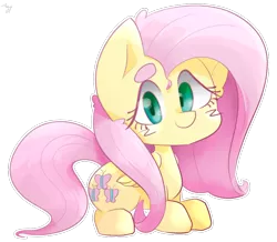 Size: 900x783 | Tagged: safe, artist:temmie-kun, derpibooru import, fluttershy, pegasus, pony, beanbrows, cute, eyebrows, female, folded wings, looking at you, mare, outline, prone, shyabetes, simple background, smiling, solo, transparent background, white outline, wings