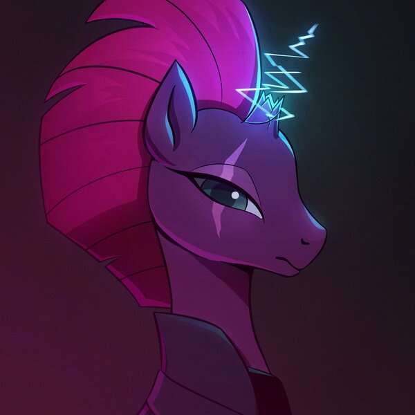 Size: 2048x2048 | Tagged: safe, artist:agaberu, derpibooru import, tempest shadow, pony, unicorn, broken horn, bust, eye scar, female, horn, looking at you, mare, portrait, scar, solo