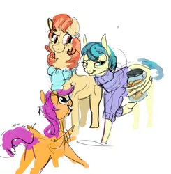 Size: 2175x2220 | Tagged: safe, artist:alumx, derpibooru import, aunt holiday, auntie lofty, scootaloo, earth pony, pegasus, pony, the last crusade, cookie, cookie jar, female, filly, food, mare