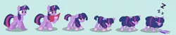 Size: 2000x407 | Tagged: safe, artist:magerblutooth, derpibooru import, twilight sparkle, twilight sparkle (alicorn), alicorn, pony, sheep, series:mlp transformed, book, chewing, cute, eating, faded cutie mark, flower, lidded eyes, mental shift, onomatopoeia, show accurate, simple background, sleeping, sound effects, species swap, story included, transformation, transformation sequence, twilight sheeple, vector, wool, zzz