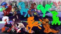 Size: 5469x3125 | Tagged: safe, artist:brainiac, derpibooru import, oc, unofficial characters only, pony, commission, glowstick, group, group photo, rave, ych example, ych result, your character here