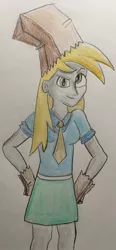 Size: 948x2048 | Tagged: safe, artist:captainedwardteague, derpibooru import, derpy hooves, equestria girls, luna eclipsed, clothes, costume, hilarious in hindsight, nightmare night costume, paper bag, paper bag wizard, solo, traditional art