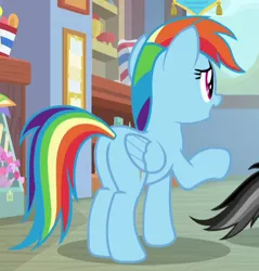 Size: 457x478 | Tagged: safe, derpibooru import, screencap, quibble pants, rainbow dash, pegasus, pony, common ground, butt, cropped, plot