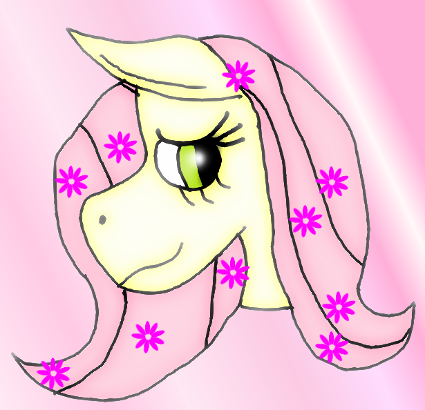 Size: 615x594 | Tagged: safe, artist:goldentigeress14, derpibooru import, fluttershy, pegasus, pony, flower, flower in hair, gradient background, solo