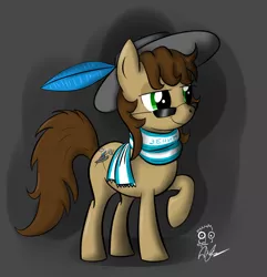 Size: 887x919 | Tagged: safe, artist:darthagnan, derpibooru import, oc, unofficial characters only, earth pony, pony, clothes, hat, scarf, solo, sunglasses