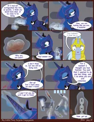 Size: 2550x3300 | Tagged: semi-grimdark, artist:j5a4, derpibooru import, princess luna, oc, oc:solemn, pony, comic:surprise, blood, bloody knife, chains, comic, cotton, crying, ethanol, knife, levitation, magic, royal guard, telekinesis, wide eyes