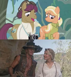 Size: 711x777 | Tagged: safe, derpibooru import, screencap, mane allgood, snap shutter, pony, the last crusade, comparison, crocodile dundee, photo, sue charlton