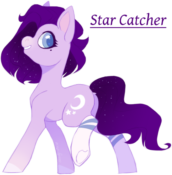 Size: 812x825 | Tagged: safe, artist:shady-bush, derpibooru import, oc, oc:star catcher, unofficial characters only, pony, clothes, cresent moon, redesign, smiling, socks