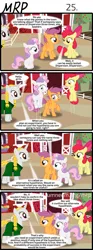 Size: 800x2153 | Tagged: safe, artist:umneem, derpibooru import, apple bloom, scootaloo, sweetie belle, oc, oc:dispersion, earth pony, pegasus, pony, unicorn, comic:my rational pony, apple, apple tree, barn, comic, cutie mark crusaders, female, food, mare, sweet apple acres, tree