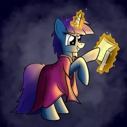 Size: 750x750 | Tagged: safe, artist:sandyfortune, derpibooru import, oc, oc:frozen blaze, unofficial characters only, pony, unicorn, ponyfinder, arcanist, book, bust, dungeons and dragons, female, magic, mare, pen and paper rpg, portrait, rpg, solo, sorcerer, wizard
