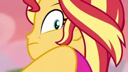 Size: 1280x720 | Tagged: safe, derpibooru import, sunset shimmer, equestria girls, equestria girls series, wake up!, spoiler:choose your own ending (season 2), spoiler:eqg series (season 2), choose rainbow dash, close-up, cyoa, female, solo, tech-savvy donkey, wake up!: rainbow dash